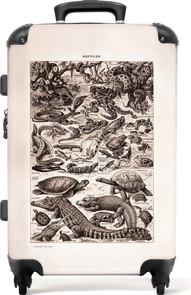 NoBoringSuitcases.com Großer Koffer - Retro - Reptilien - Illustration - Adolphe Millot - Kombinationsschloss TSA - Hartschalen Trolley 4 Rollen...