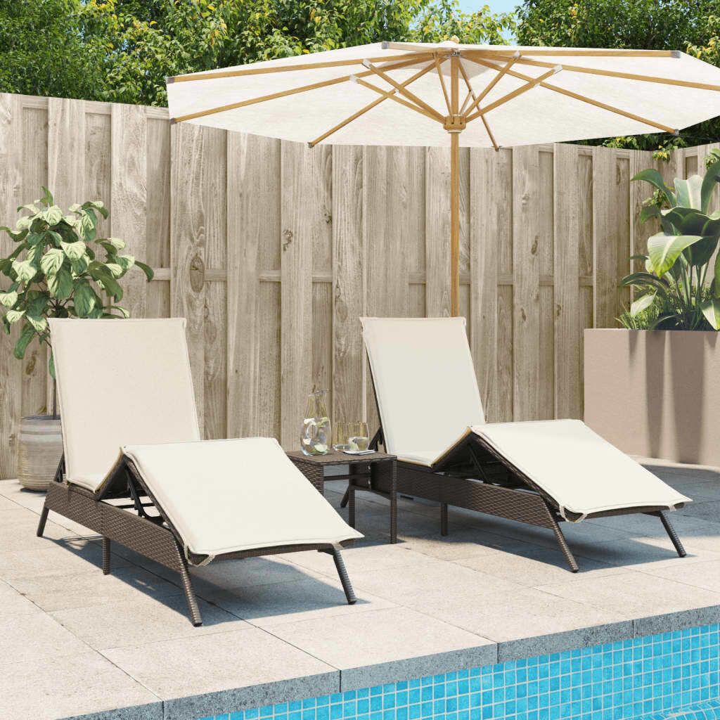Maison Exclusive - Sonnenliegen 2 Stk. mit Tisch Braun Poly Rattan