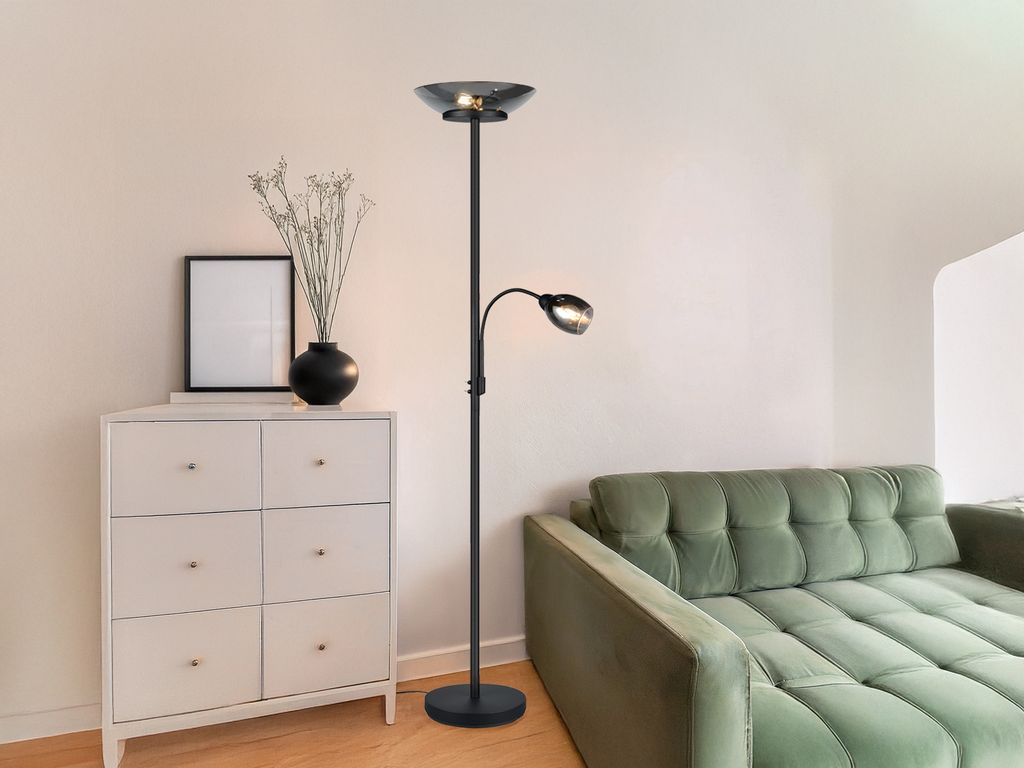 LED Deckenfluter mit Leselampe große Wohnzimmer Stehlampe Schwarz mit Glas Chrom