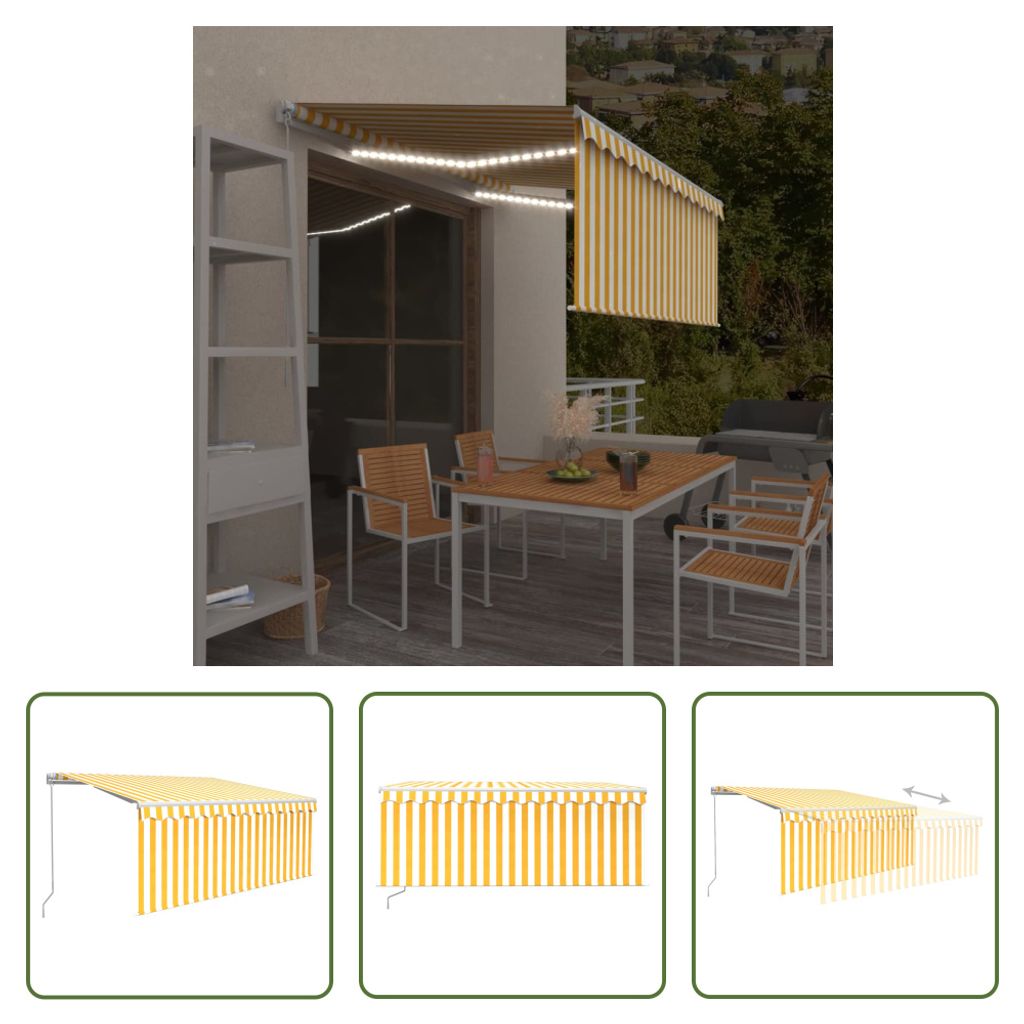 The Living Store Markise Manuell Einziehbar mit Rollo & LED 3x2,5 m Gelb & Weiß
