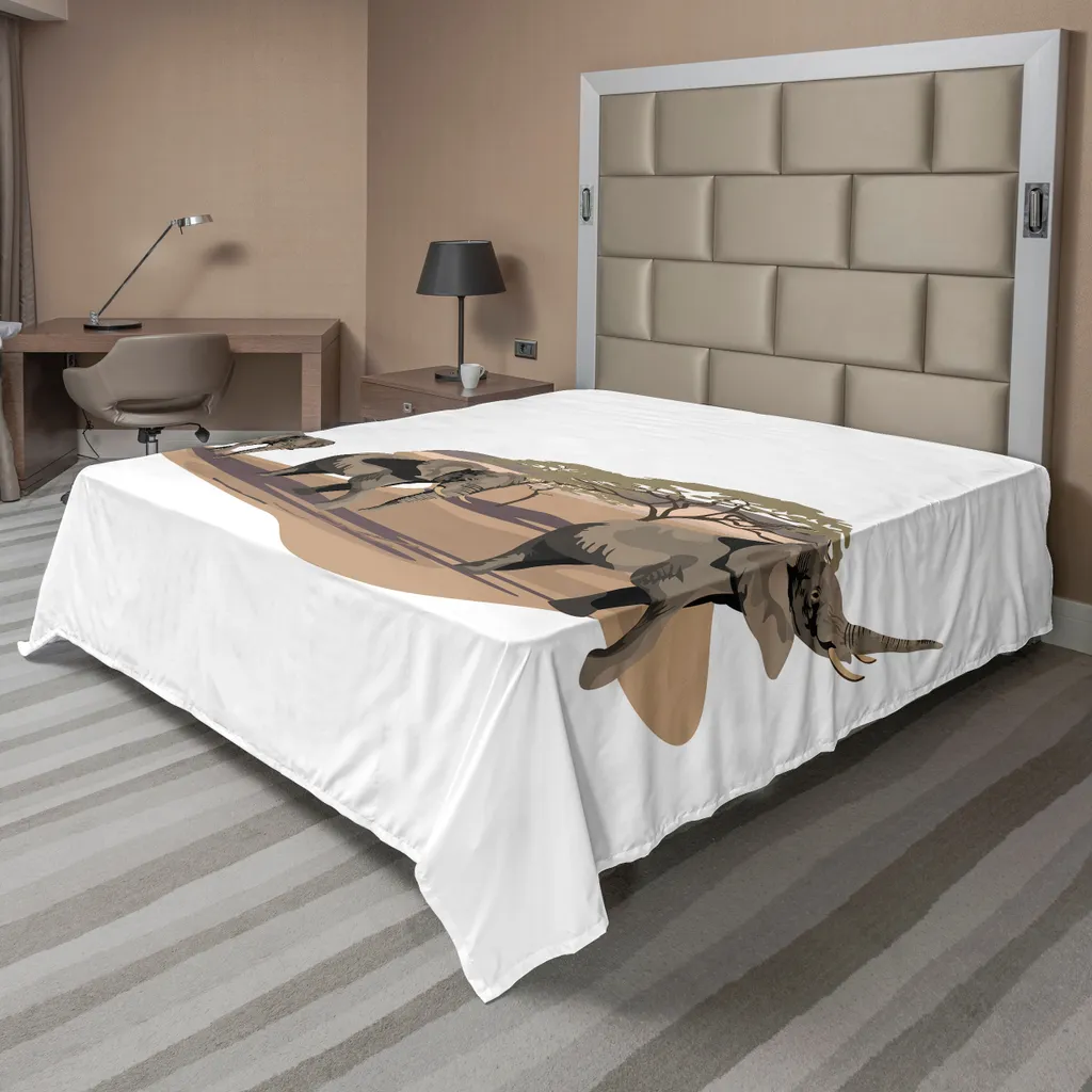 Drap plat éléphant infroissable 260x228 cm, literie safari douce et XL