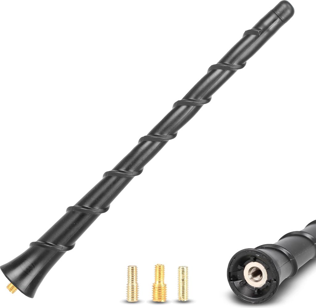 HEYNER Dachantenne Spiral Fat 23 cm universal Radio AM FM DAB+ schwarz + M5 M6 M7 Adapter-Set Auto Antenne Fiberglas Autoantenne Ersatzantenne kurz