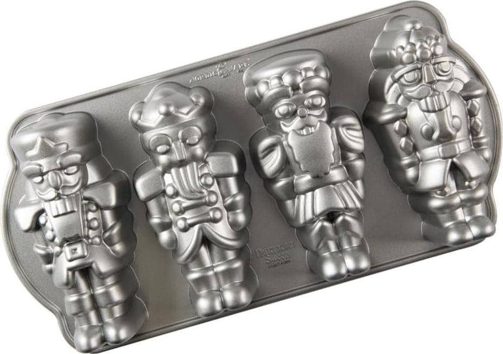 Notenkraker Snoep Cakelet Pan Gegoten Aluminium Muffin Tray - Weihnachtsbackform für Mini Kuchen - Hergestellt in den USA - Silber Muffinform