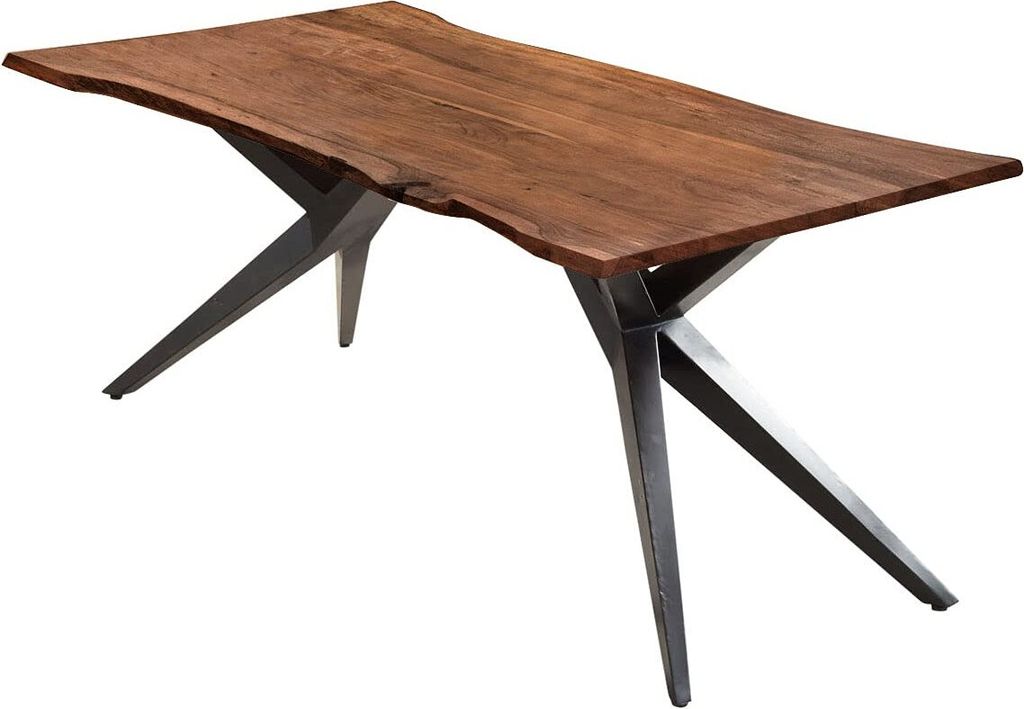 Esstisch 180x90cm Almeria, echte Baumkante, Akazienholz nussbaumfarben + massiv, Baumkantentisch mit Airloft-Metallgestell Schwarz, Esszimmertisch ...