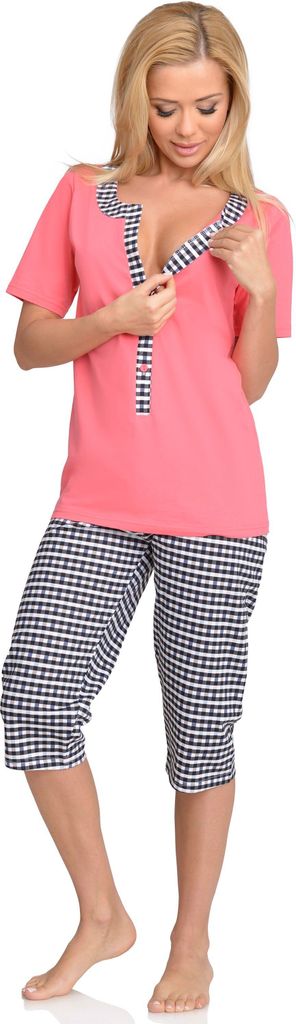 Stillpyjama Damen Kurzarm - Baumwolle Set Für Schwangerschaft & Stillzeit