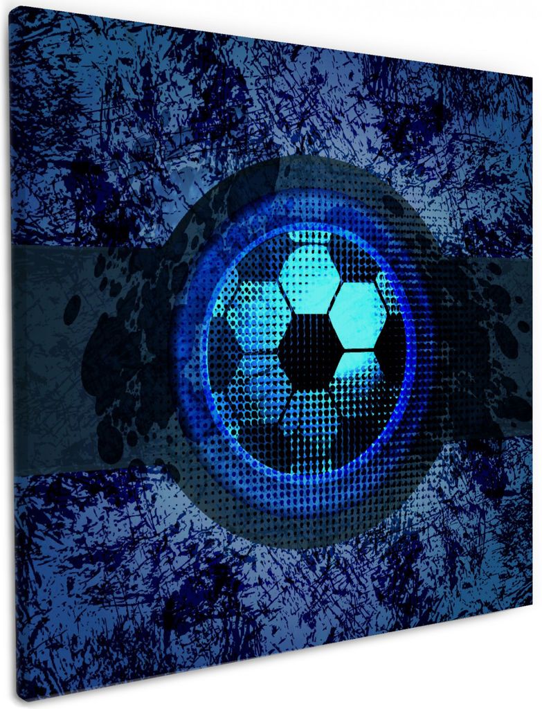 Wallario Premium Leinwandbild Fußball Design - Abstraktes Muster in blau in Größe 50 x 50 cm