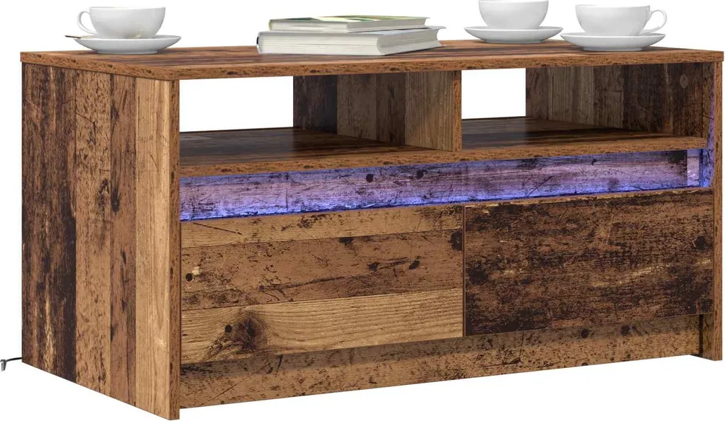 VidaXL Tavolino Da Salotto In Legno Massello Di Pino Con 2 Cassetti E Ripiano - 100x48x45 Cm - Stile Rustico Con Maniglie In Metallo