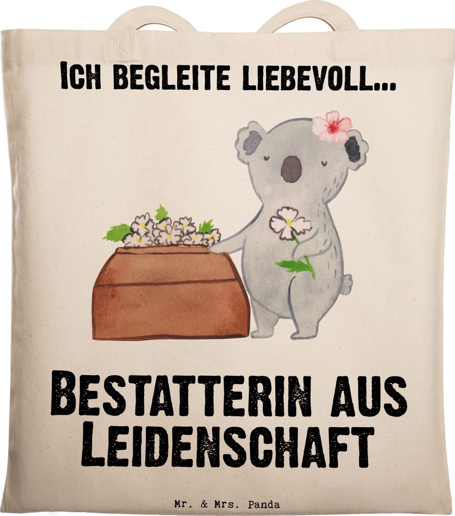Mr. & Mrs. Panda Tote Bag Bestatterin Leidenschaft - Transparent - Geschenk, Tasche, Jutebeutel, Shopping, Beutel, Laptoptasche