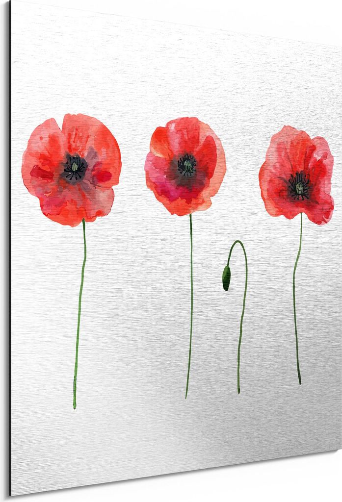 DEQORI Alu-Dibond Bild Silber 50x50 cm 'Blumen des Sommers' Wandbild Metall dünn Design