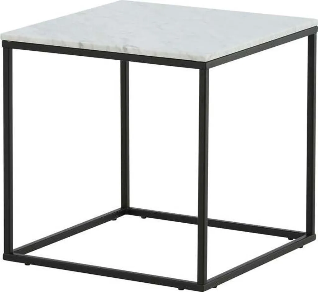 Table basse effet marbre blanc et pieds en métal noir 50cm