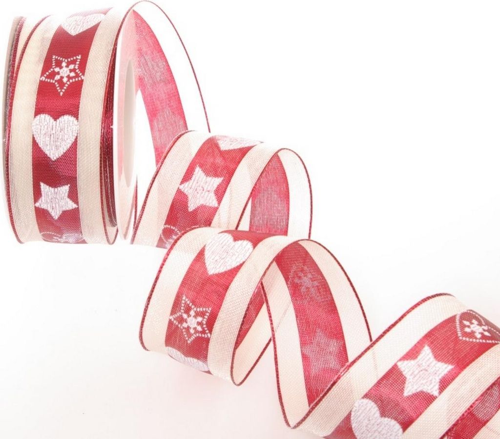 Weihnachtsband "Vintage Cookie" gedrahtet - natur-weinrot 40mm 20m - 6270-40-20-534