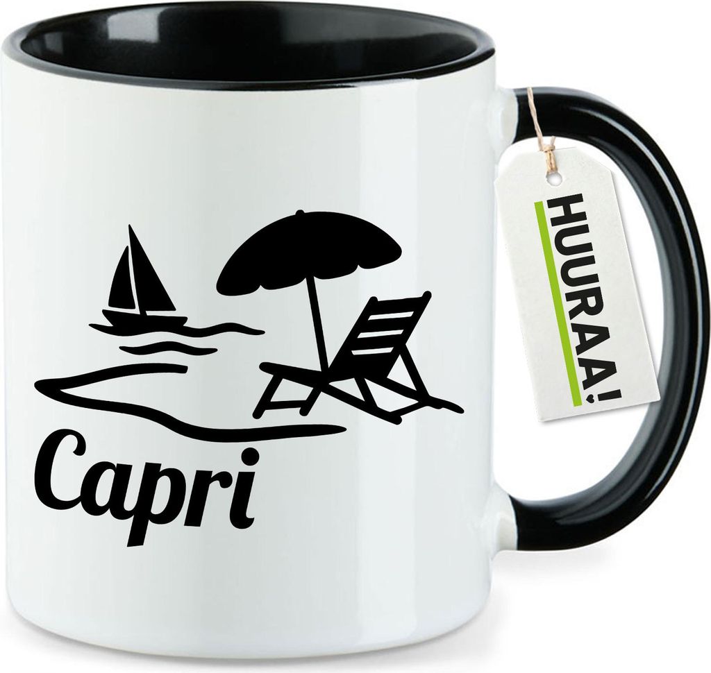 Huuraa Kaffeetasse Capri Italien 330ml Schwarz Keramik Kaffeebecher Geschenkidee