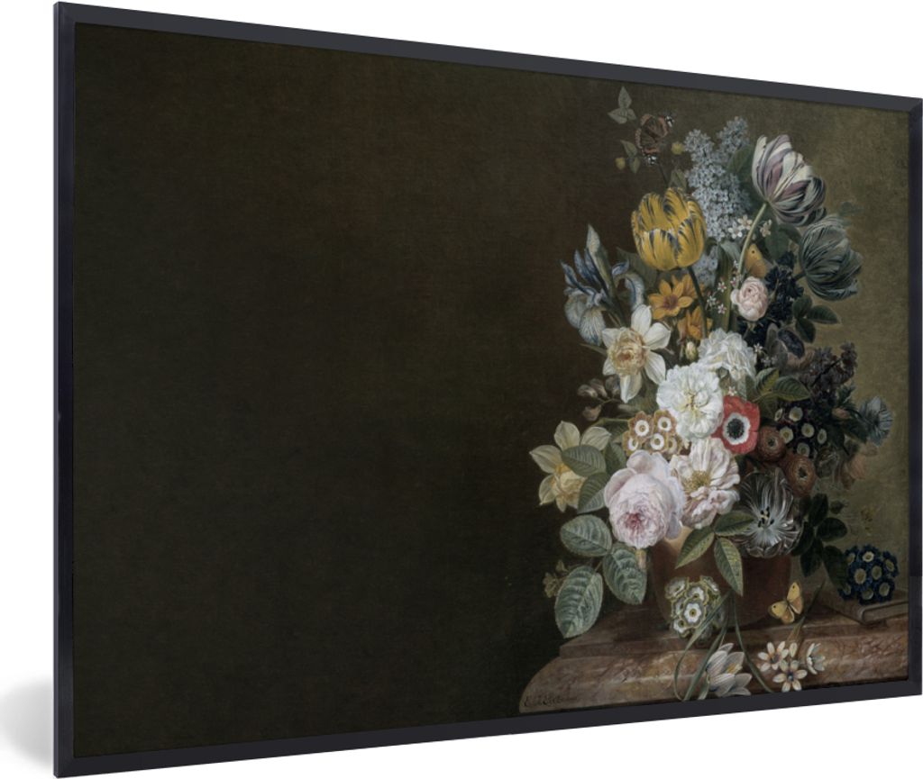 MuchoWow Gerahmtes Poster Blumen - Eelke Jelles Eelkema - Alte Meister 30x20 cm - Poster mit Schwarzem Bilderrahmen Wandposter Rahmen Foto Bilder...