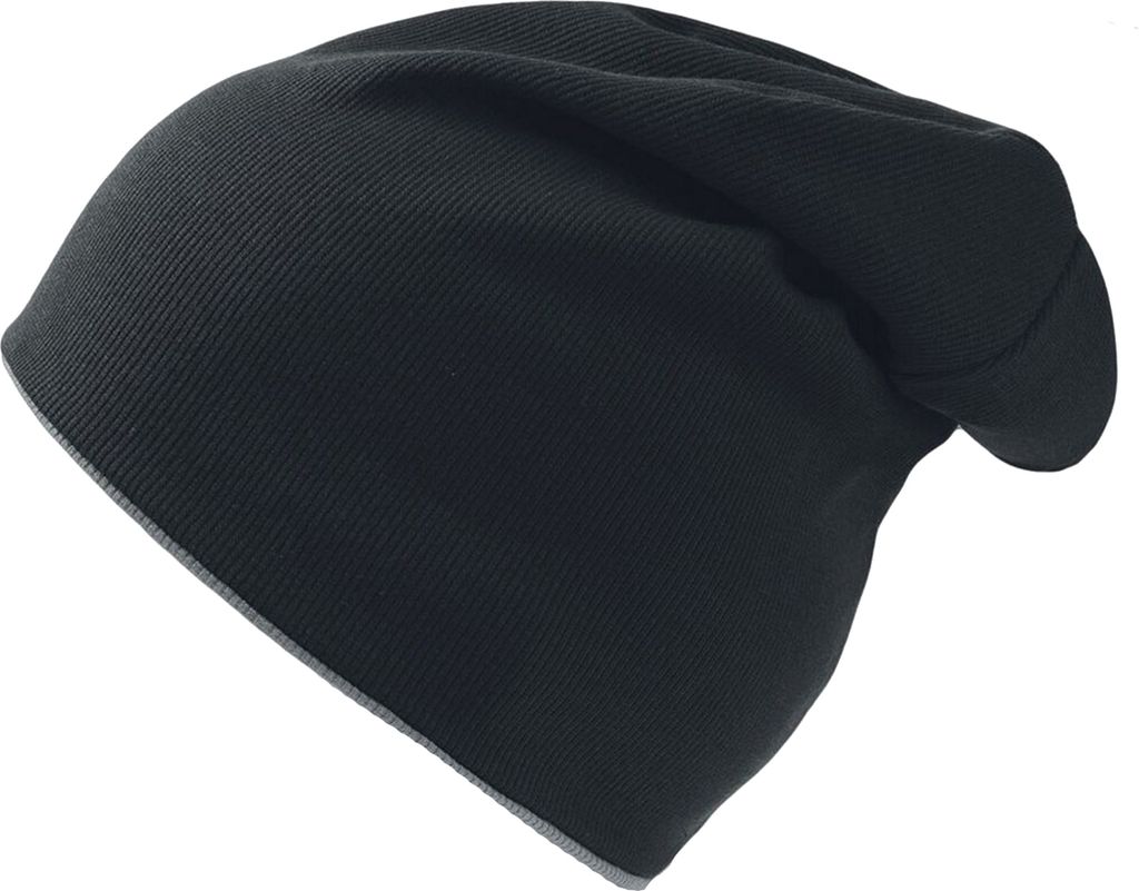Atlantis Extreme Wende Jersey Slouch Beanie Mütze AB178 (Einheitsgröße) (Schwarz/Grau)