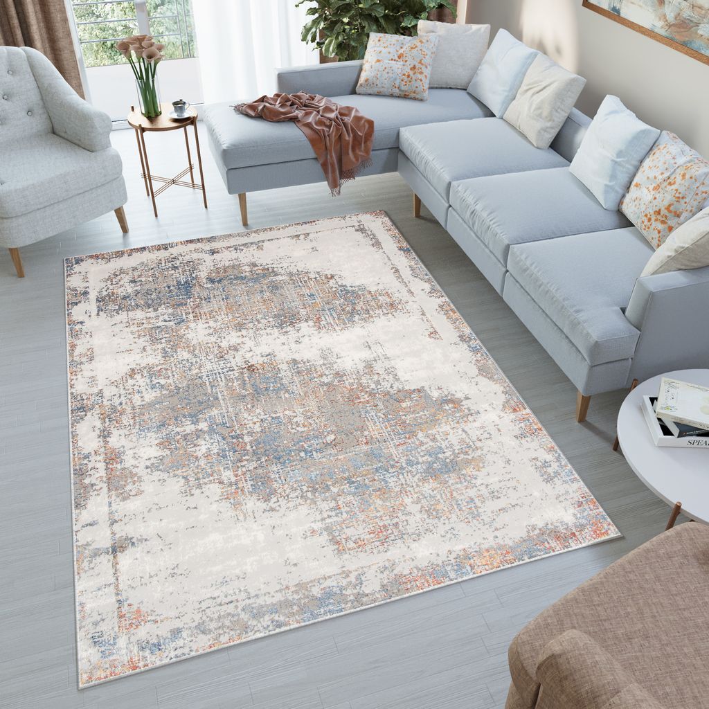 Teppich Kurzflor Wohnzimmer Schlafzimmer Grau Modern Meliert Design Vintage 80 x 150 cm