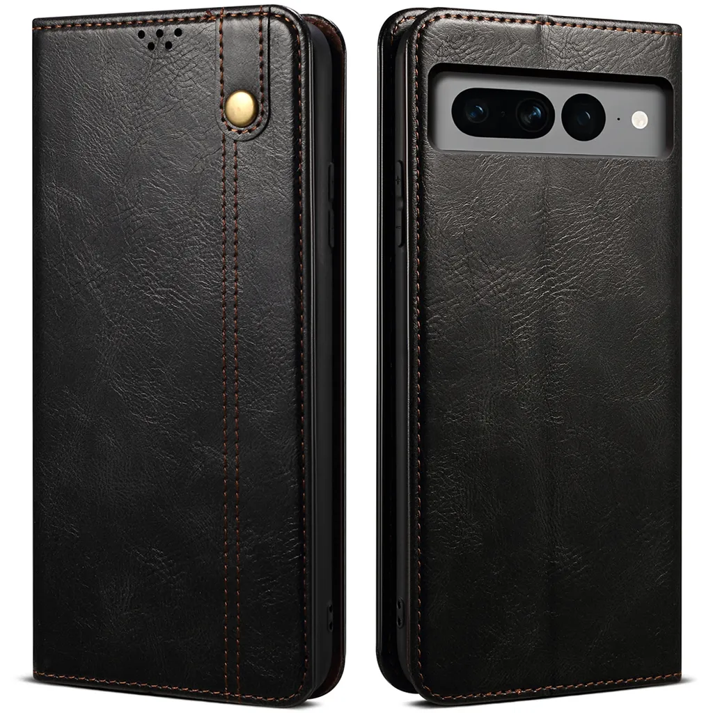 Custodia Flip Google Pixel 8 Pro in Pelle Nera con Stand e Porta Carte