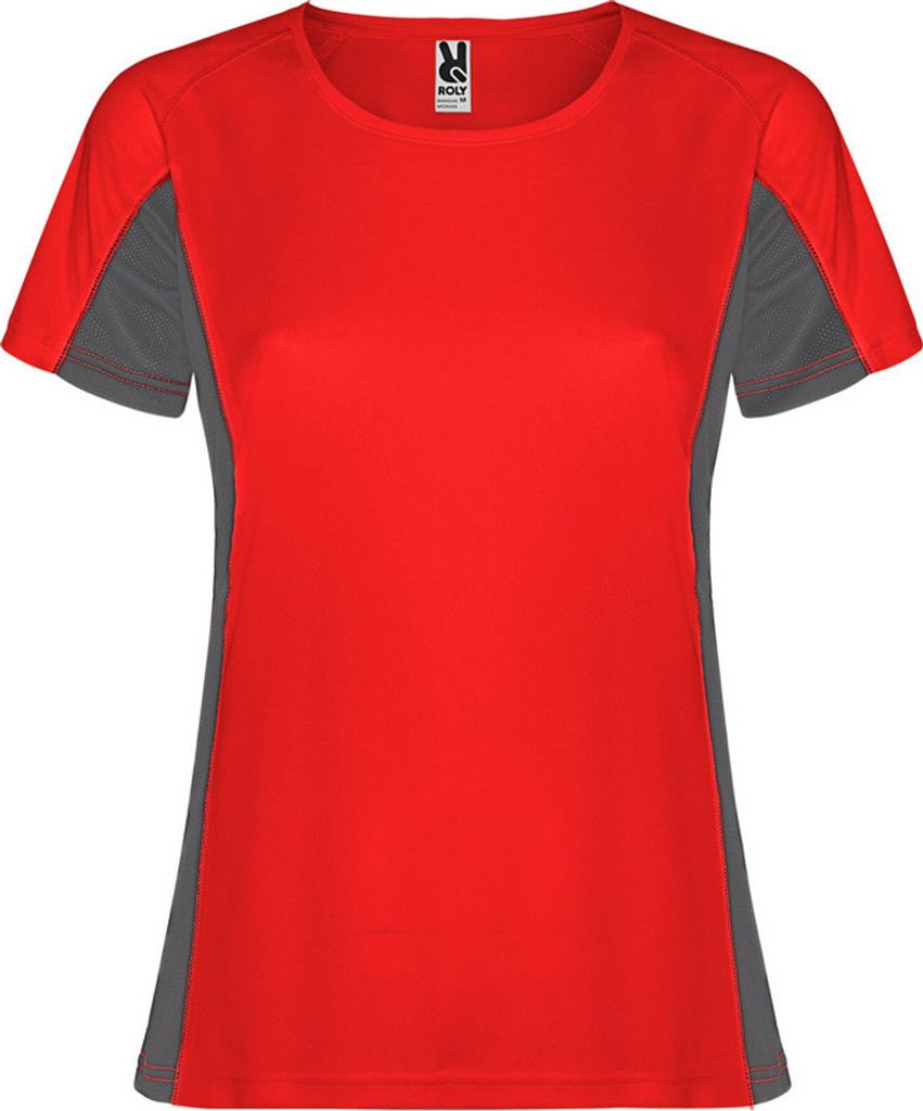 Roly - "Shanghai" T-Shirt für Damen - Sport kurzärmlig PF4435 (XXL) (Rot/Dunkelgrau)