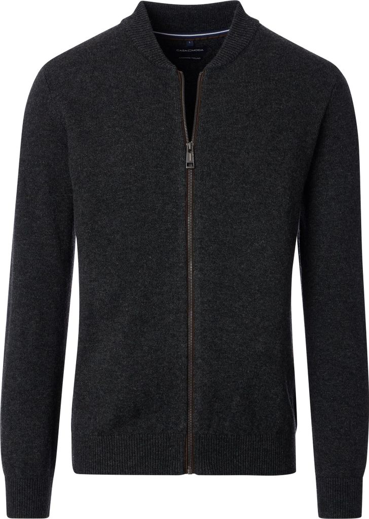 CASAMODA Herren Strickjacke Zipper Regular Lammwollmix Anthrazit M