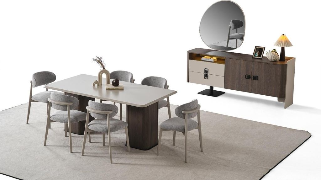 Elegantes Esszimmer-Set aus Holz in Beige mit Esstisch, Stühlen