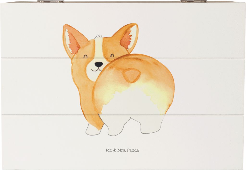 Mr. & Mrs. Panda Geschenkbox Corgi Po 22 x 15 cm - Weiß - Geschenk, Motivation, Hund, Box, Aufbewahrungsbox aus Holz, Niedlich, Spruch, Sprüche, ...