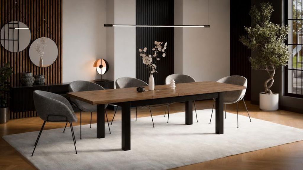 Ausziehbarer Esstisch Leonardo aus Massivholz – Design Produktbild 