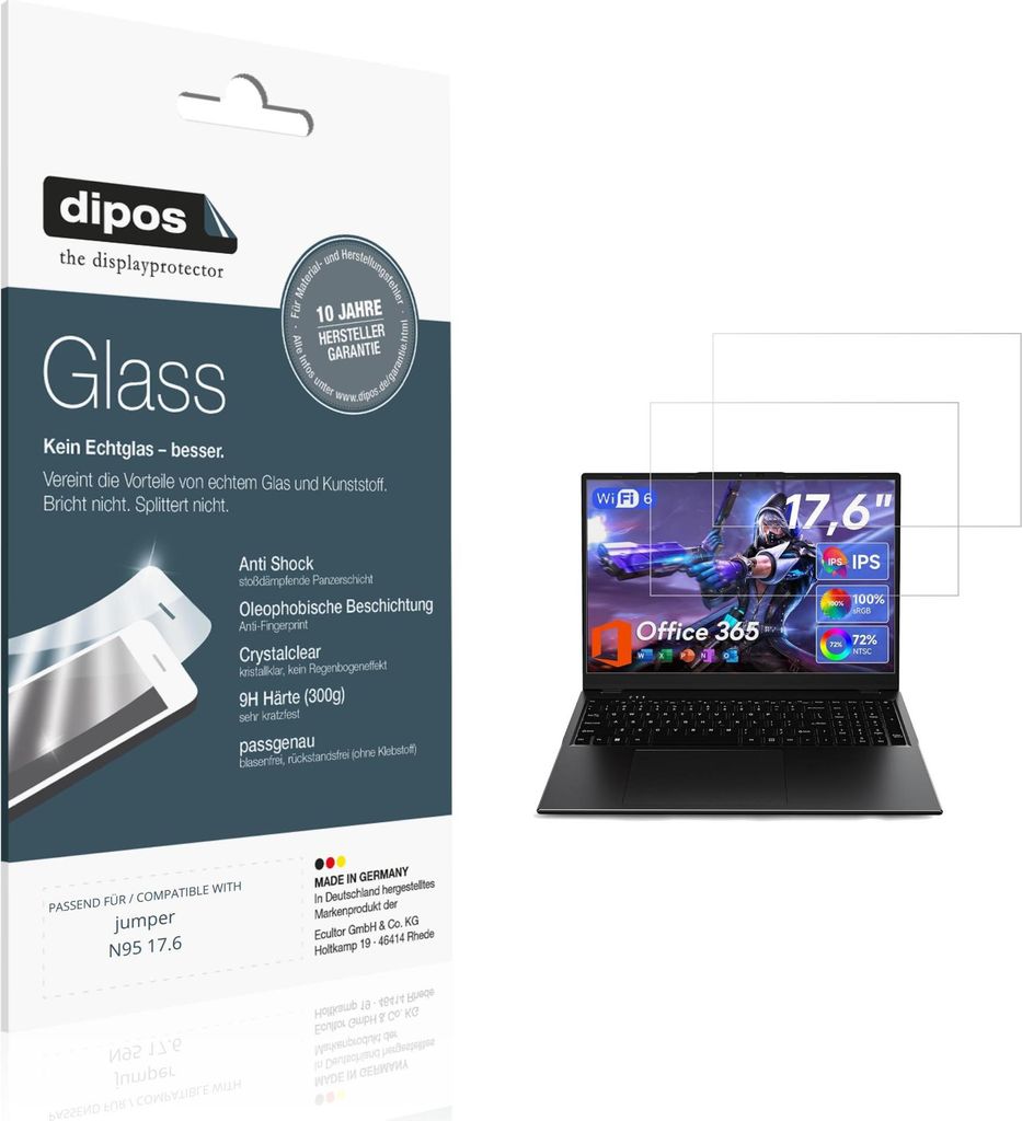 2x Schutzfolie für jumper N95 17.6 - Anti-Shock 9H Folie dipos Glass Kunststoffglas
