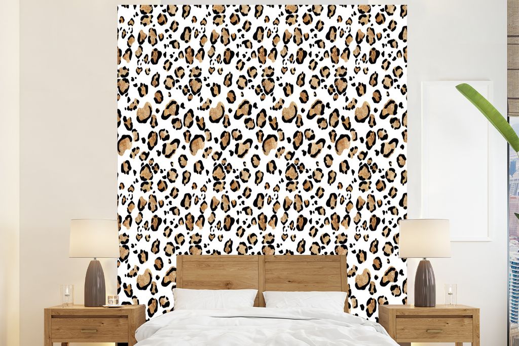 MuchoWow Fototapete für Wohnzimmer oder Schlafzimmer Wandtapete Vinyl Motivtapete Pantherdruck - Braun - Muster - 225x280 cm - Wohnzimmer tapete