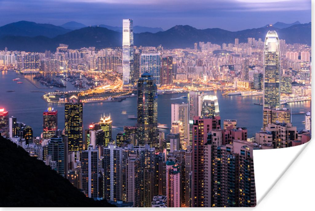MuchoWow Poster Stadt - Berg - Hongkong 30x20 cm - Plakate - Print