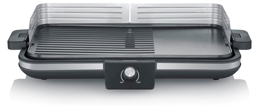 Severin Tischgrill Plancha RG 8564, 2300W, antihaftbeschichtete Grillplatte glatt & gerippt, für bis zu 8 Personen, schwarz