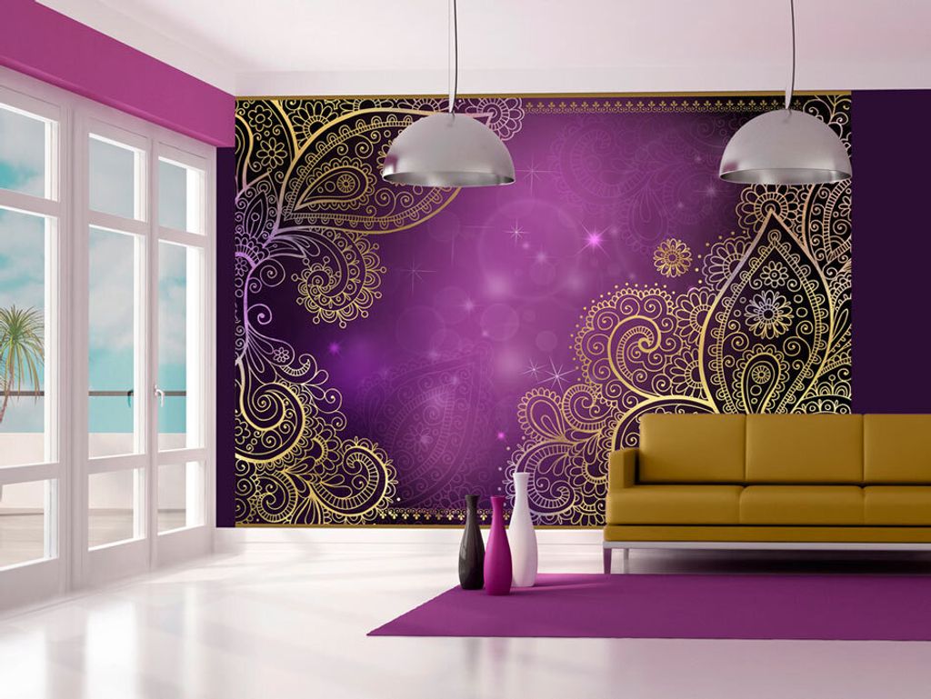 Vlies Fototapete 350x256 cm Tapeten Wandtapete XXL Orient Ornament violett gold bokeh f-A-0146-a-c