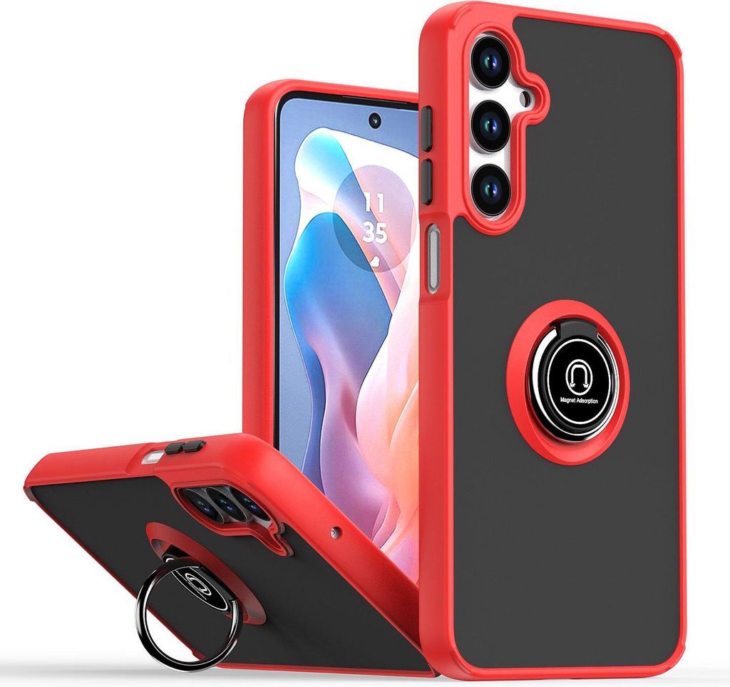 Hülle für Samsung Galaxy A16 5G/4G Matte Transluzent TPU Stoßfest Schutzhülle mit Ring Halter Ständer Rot