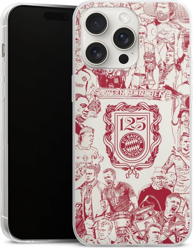 DeinDesign Slim Hülle für Apple iPhone 15 Pro Max Silikon Case Ultra Dünn Handyhülle FC Bayern München Offizielles Lizenzprodukt FCB 125 Jahre
