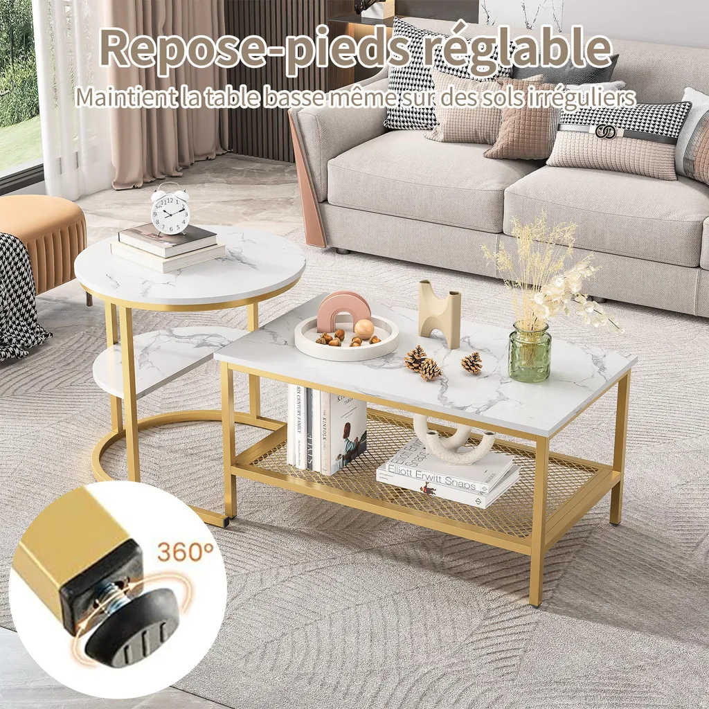 Tavolino Marmo Bianco e Oro - Design Moderno Elegante per Salotto - 3
