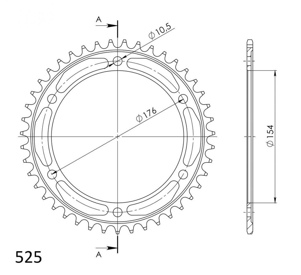 Stahl-Kettenrad Supersprox 525 - 44Z (schwarz) RFE-1346:44-BLK|ID 154,0 LK 176,0 6-Loch