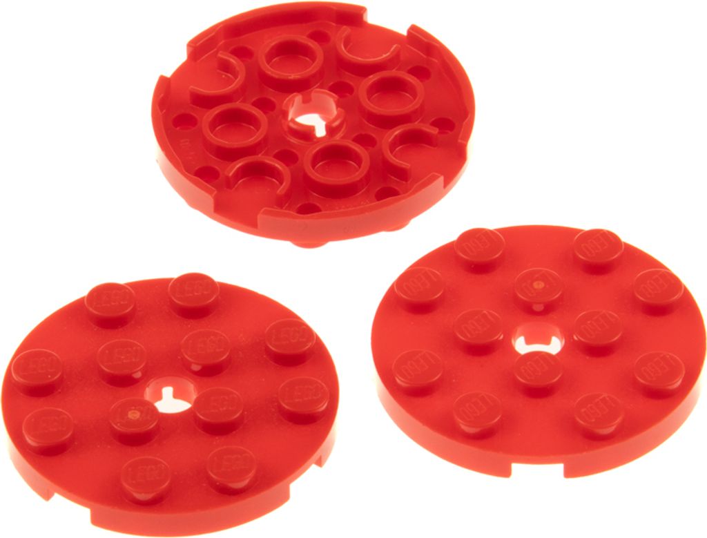 3x Lego Bau Platte rund 4x4 rot mit Loch Stein Scheibe Rundplatte 4515348 60474
