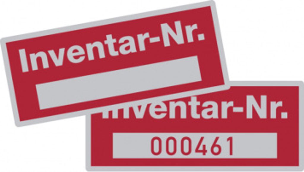 Dreifke Inventaretiketten mit Freifeld, Polyesterfolie silber/rot - Rolle = ...
