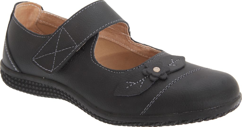 Boulevard Damen Sommer Mary-Jane-Schuhe mit Klettverschluss, weite Passform DF423 (38 EUR) (Schwarz)