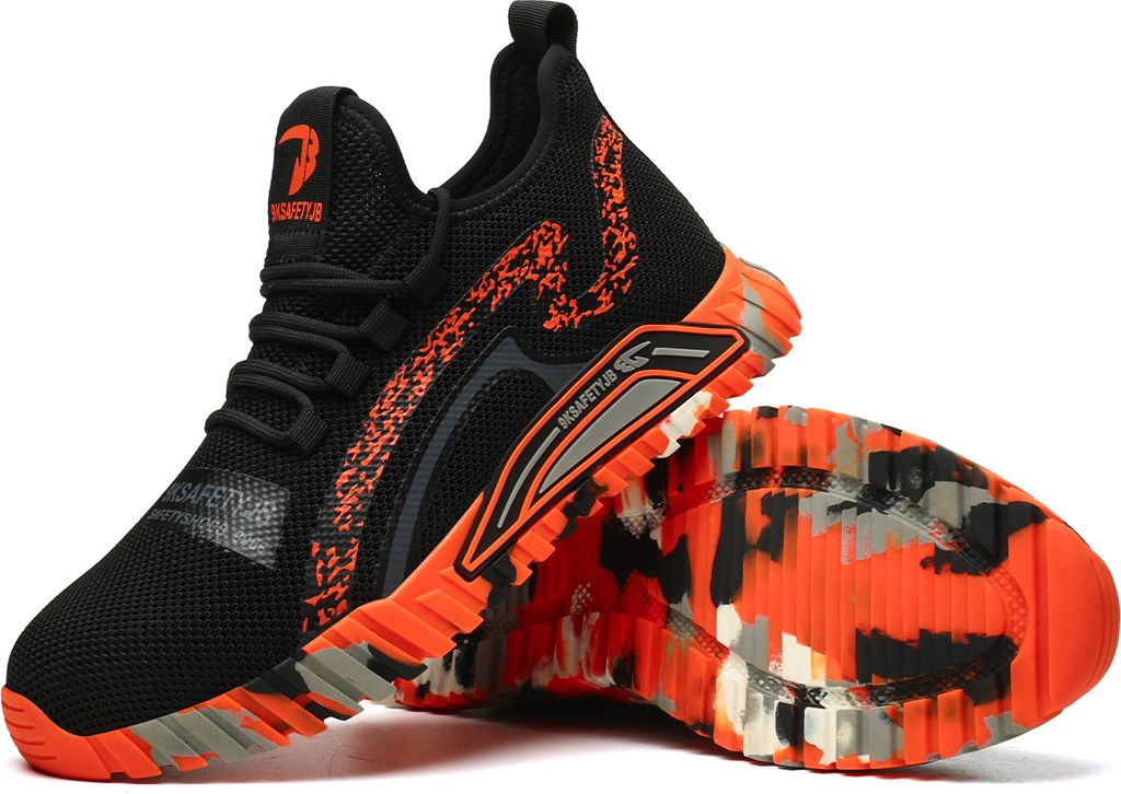 Atmungsaktive Arbeitsschuhe Herren Sicherheitsschuhe Damen leichte Sportschuhe mit Stahlkappe rutschfest atmungsaktivOrange 46 Yards