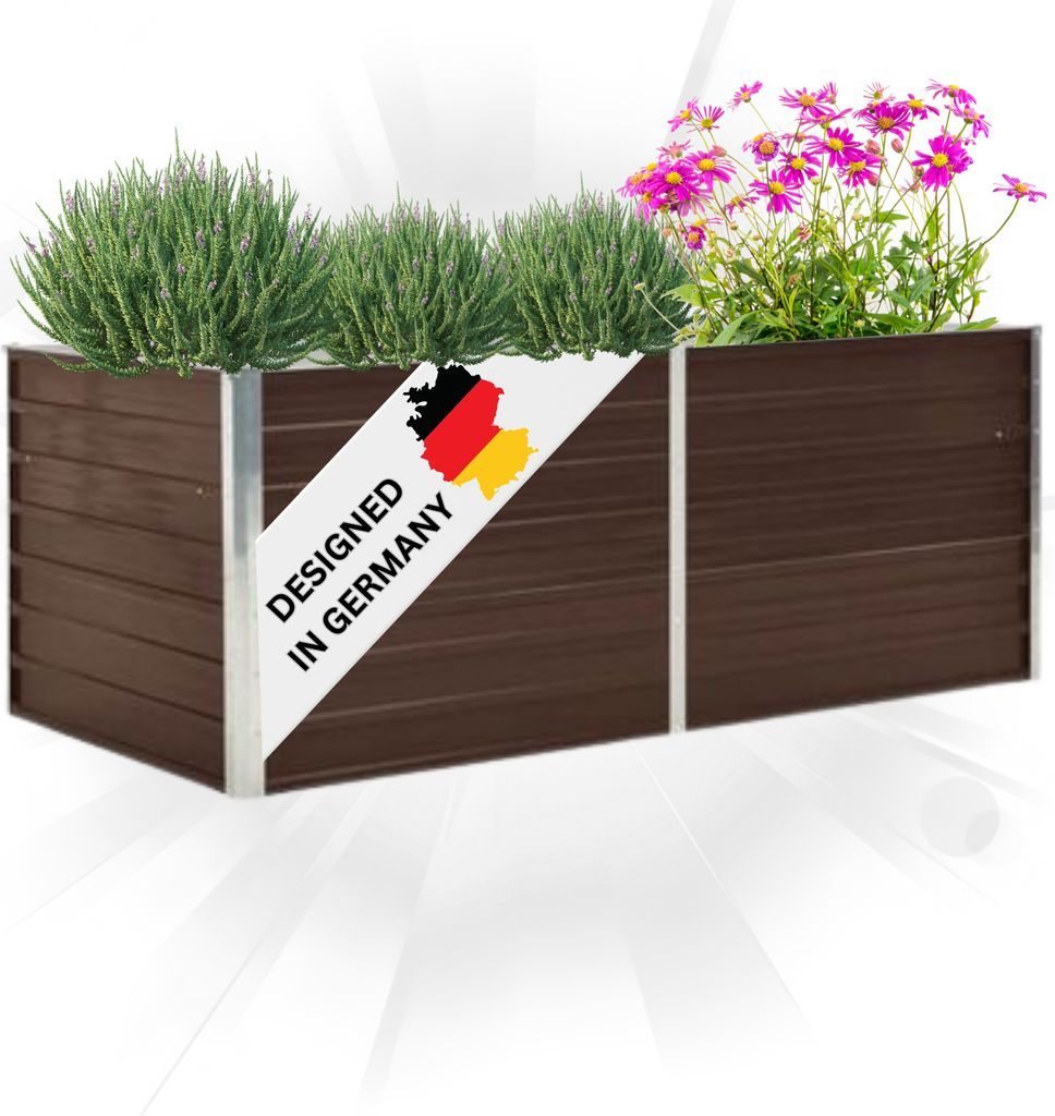 DELUKE Hochbeet für Garten OSKAR Braun | 160x80x45cm | Verzinkter Stahl | Wetterfest | Gartenbeet Kräuterbeet Blumenbeet Beet hoch Frühbeet f...
