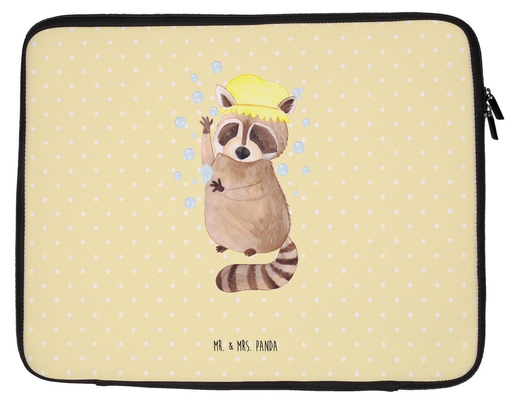 Mr. & Mrs. Panda Laptophülle Waschbär 33 x 42 cm - Gelb Pastell - Geschenk, Laptop Tasche, Hülle, Seifenblasen, Tagträumen, Fröhlich, Laptopta...