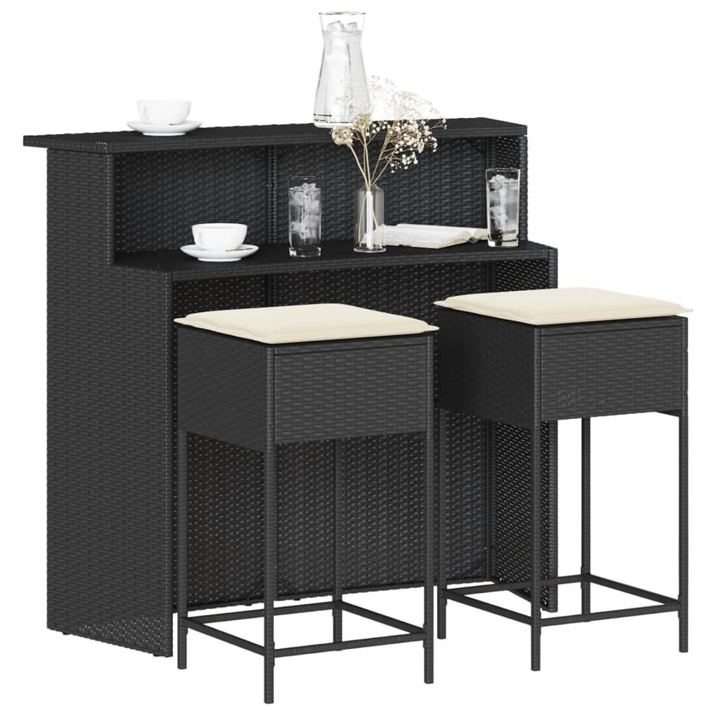 Maison Exclusive - 3-tlg. Gartenbar-Set mit Kissen Schwarz Poly Rattan