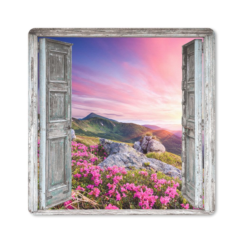 MuchoWow Mauspad Mousepad Berge - Landschaft - Aussicht - Blumen 30x30 cm - Mousepads - Maus Mat - Pad - Mausunterlage - Gaming