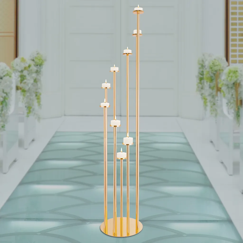 Bougeoir or à 9 branches en métal brillant Chandelier grande taille