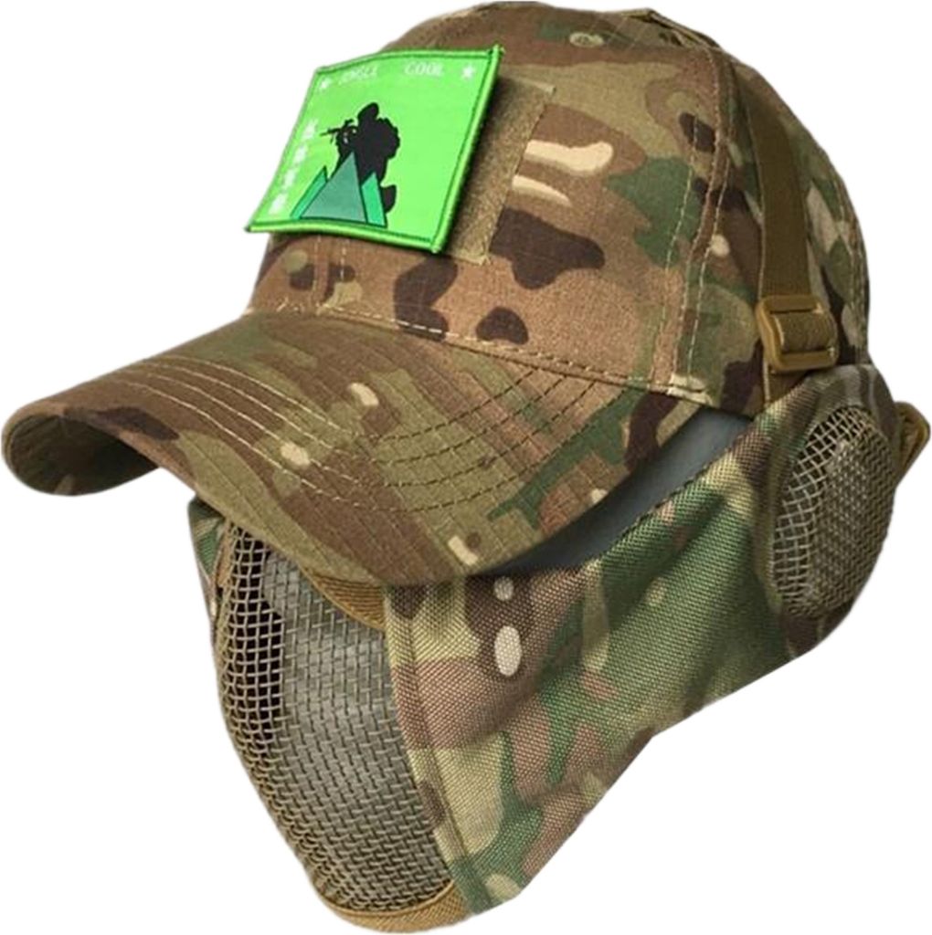 Airsoft-Gesichtsschutz mit Hut, leichter, atmungsaktiver Gehörschutz, taktischer Gesichtsschutz, Campingkappe, Cosplay-Requisite D