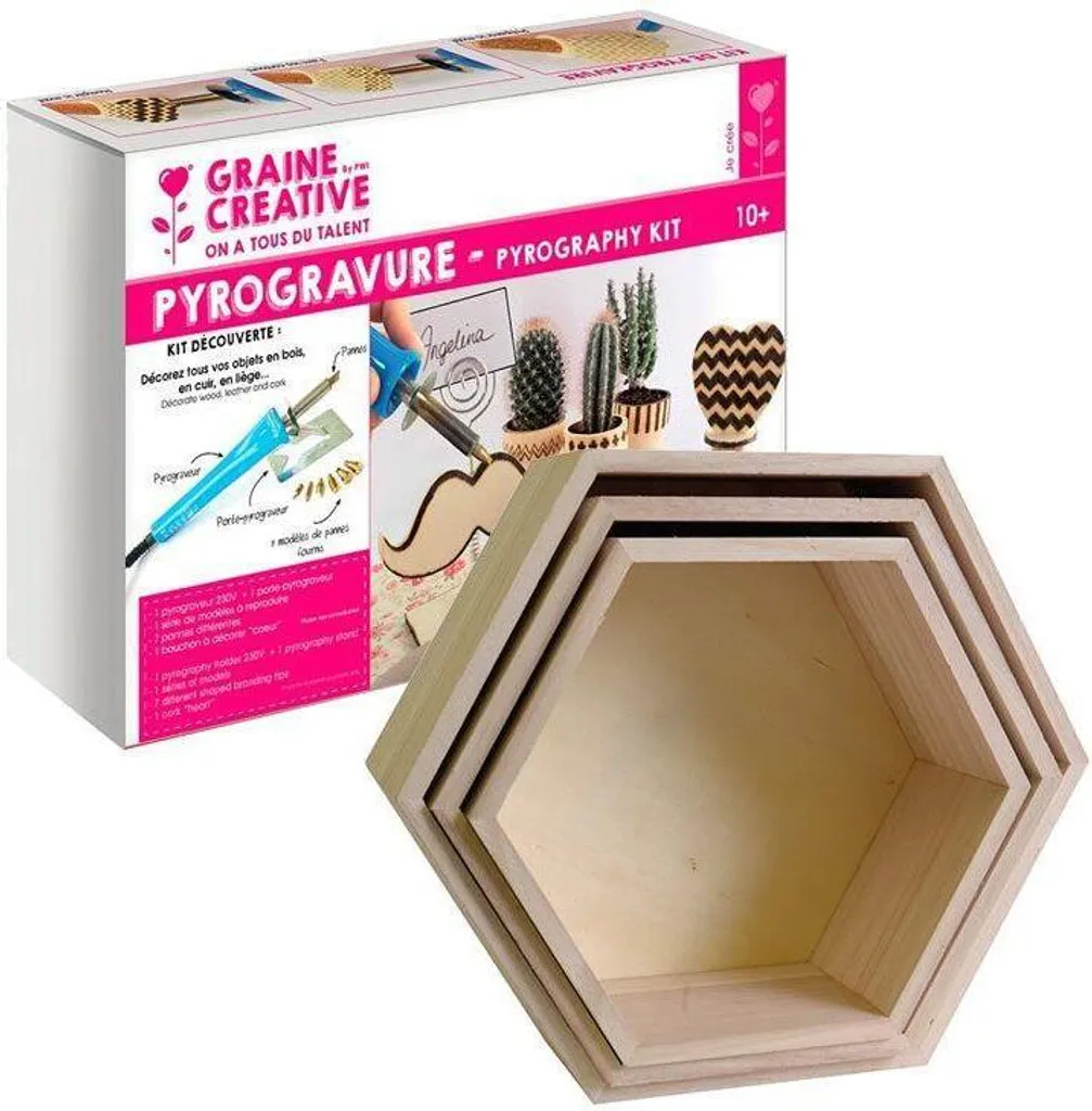 Lot de 3 Étagères Hexagonales Bois 30-40cm avec Brûleur d'Ambiance Chic