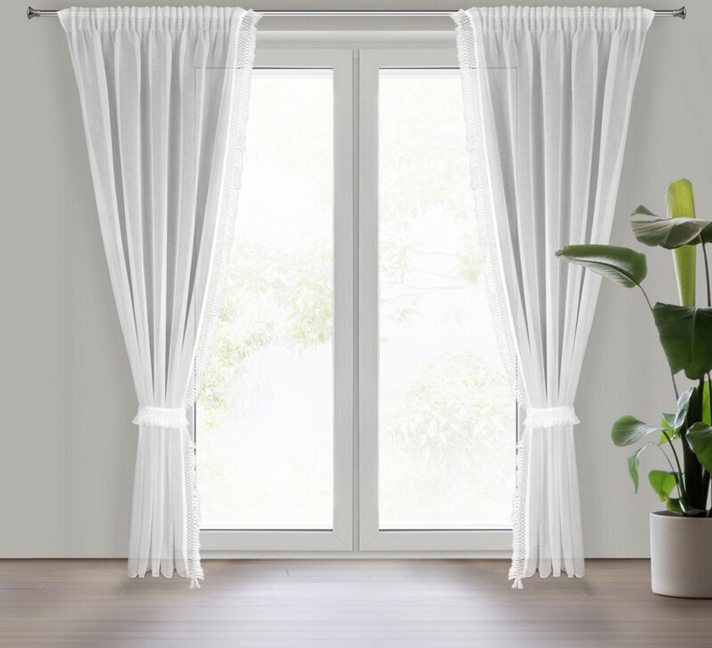 Gardine KIRA 3 weiß Set 140x270 cm  x2 T Schnürchen Produktbild 