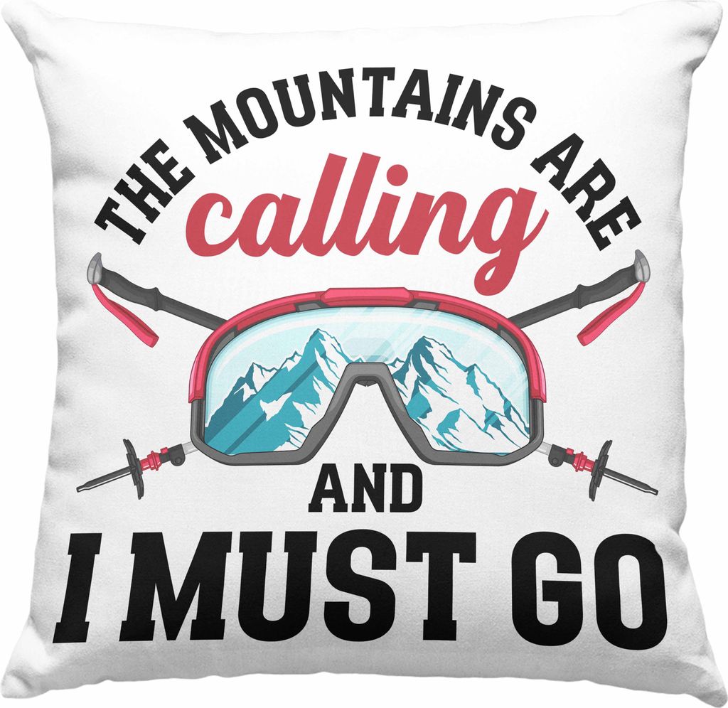 Trendation - The Mountains Are Calling Deko-Kissen mit Füllung 40x40 Geschenk Deko-Kissen mit Füllung 40x40 Wander Kaffeebecher Lustiger Sprüche...