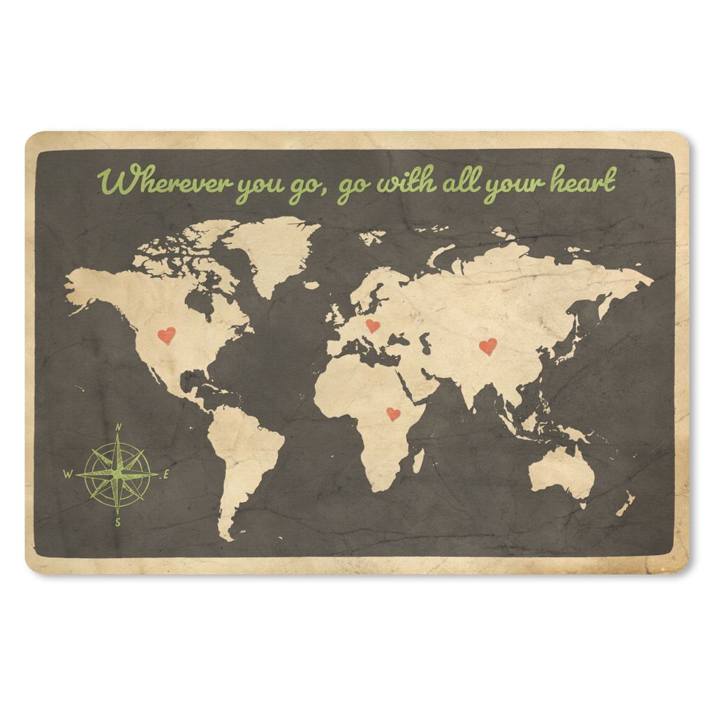 MuchoWow Mauspad Mousepad Weltkarte - Zitat - Kompassrose 27x18 cm - Mousepads - Maus Mat - Pad - Mausunterlage - Büroartikel - Desk Matten