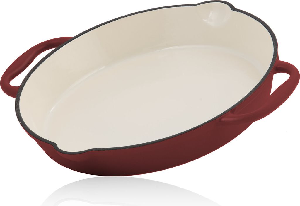 Mahlzeit Gusseisen Bratpfanne | Ø 29 cm | Dark Cherry | Zwei Griffe, zwei Ausgießer, emailliert