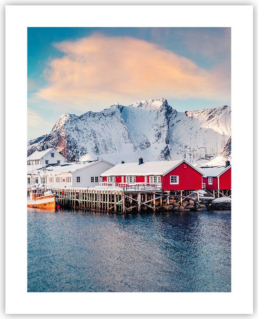 Poster - Poster ohne Rahmen - Lofoten Dorf Angeln - 40x50 cm - Wand Bild - Wanddeko - Wandbilder - Kunstposter - Wandposter - Bilder - Kunstdruck -...